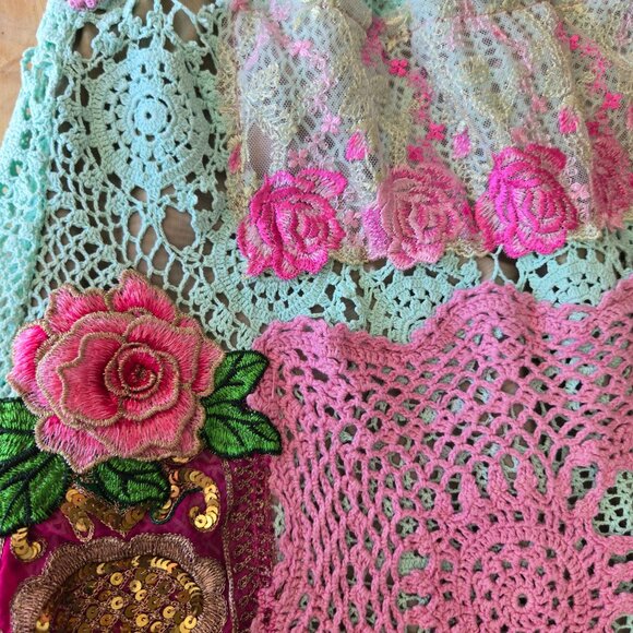 Mint Green Crochet & Embroidered Skirt | Roselani Jasmin | Size Medium - Picture 8 of 11